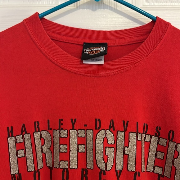 Harley Davidson Motorcycles Red Firefighter Short Sleeve T- Shirt Tee Men’s XL - Picture 5 of 16